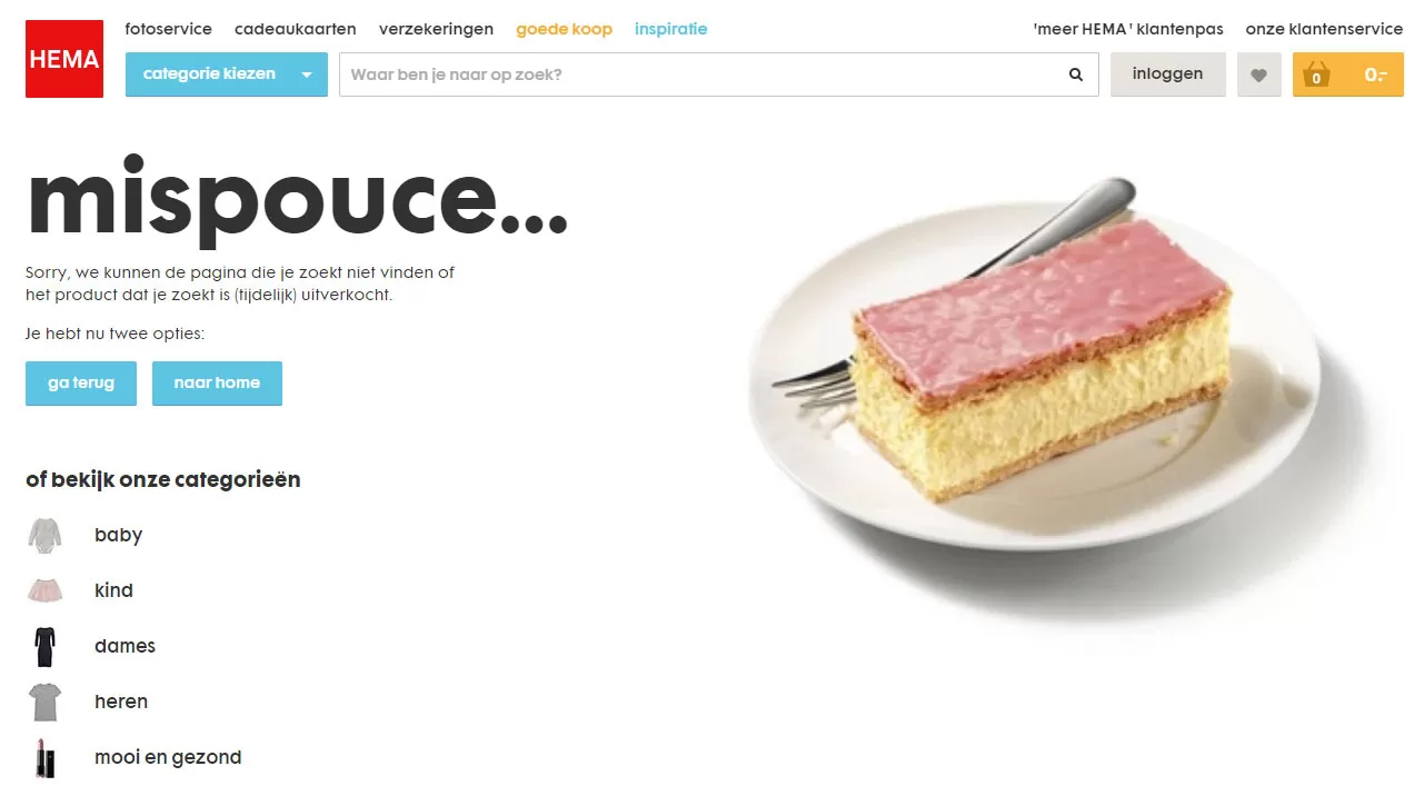 404 error pagina van de hema