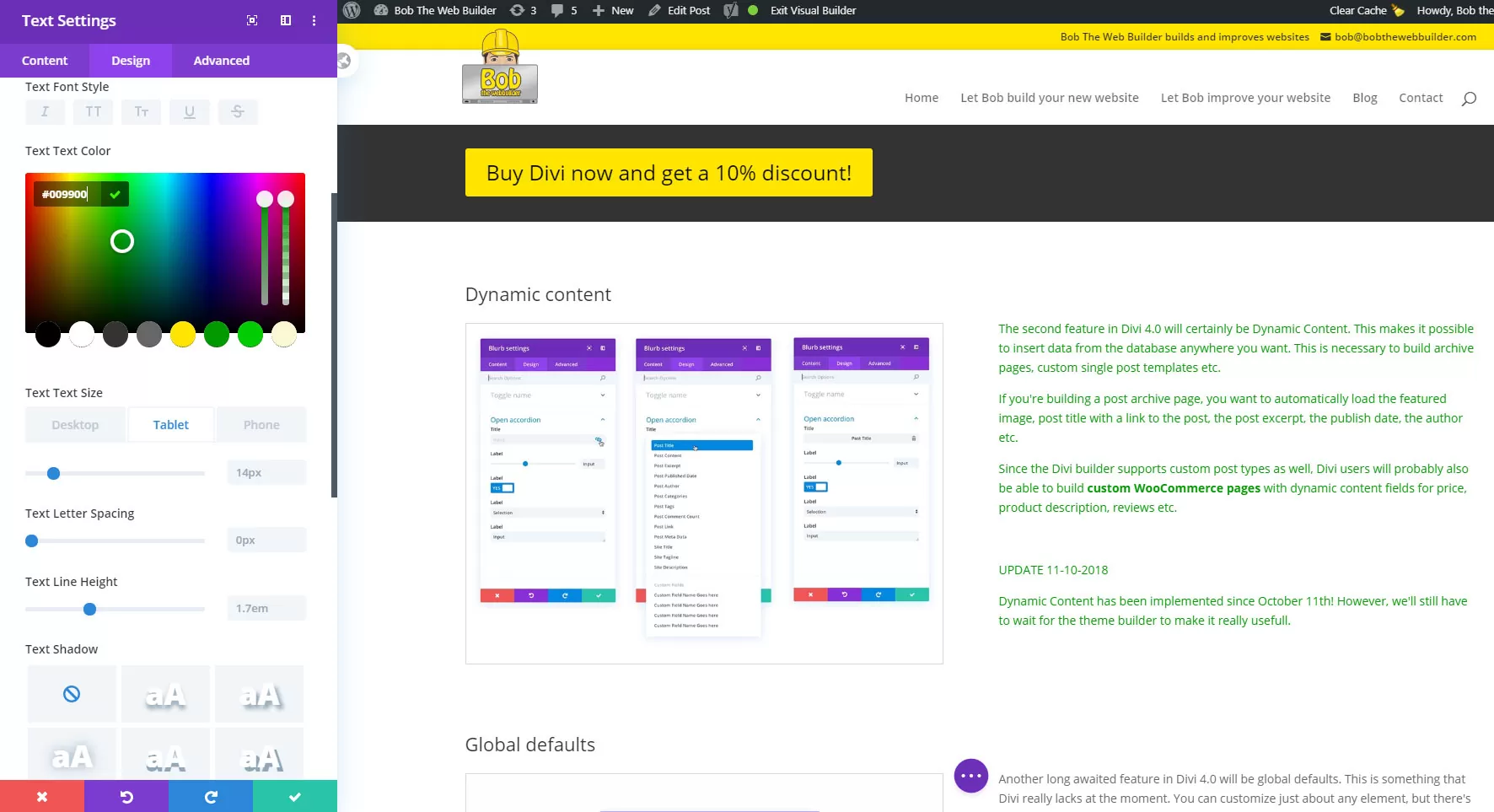 Divi builder design tab