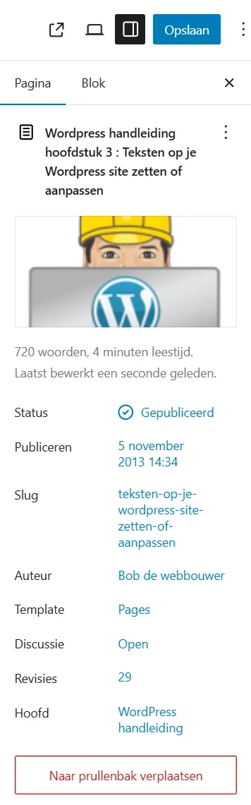 pagina instellingen en publiceren 